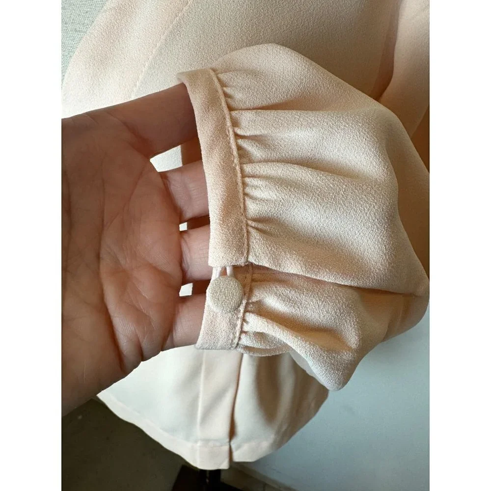 J. Crew Pale Pink Surplice V Neckline Puff Blouson Sleeve Peplum Blouse Size 0‎